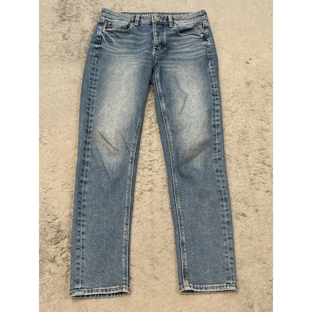 American Eagle Jeans Womens 0 Regular Blue Tomgirl Relaxed Straight Leg Denim